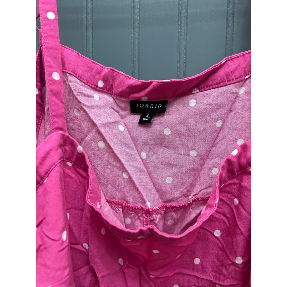 Torrid Pink Polka Dot Babydoll Mini Dress Plus Size 2 Sweetheart Tiered Summer - Picture 5 of 6